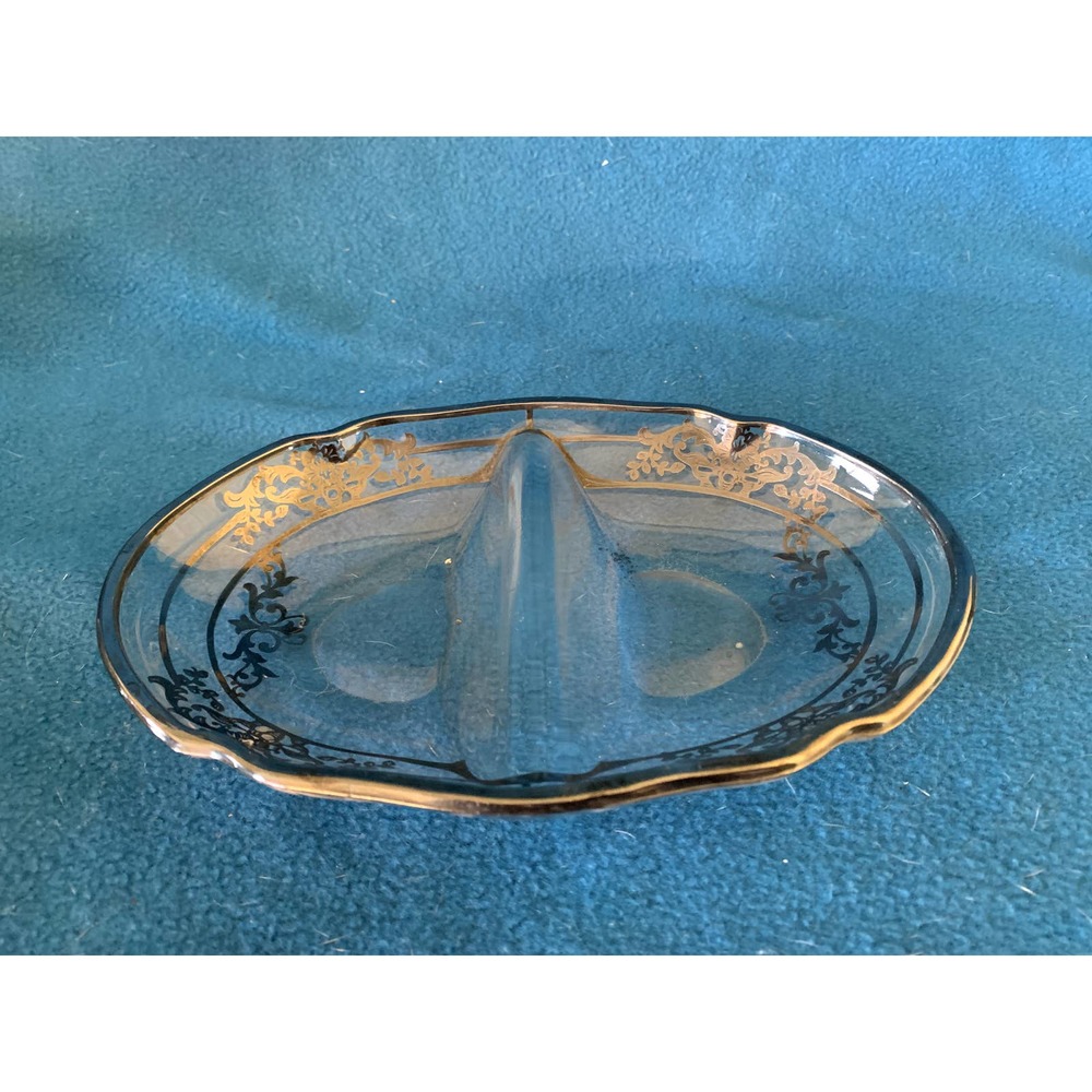 Vintage Divided Glass Serving Dish with Sterling Silver Overlay